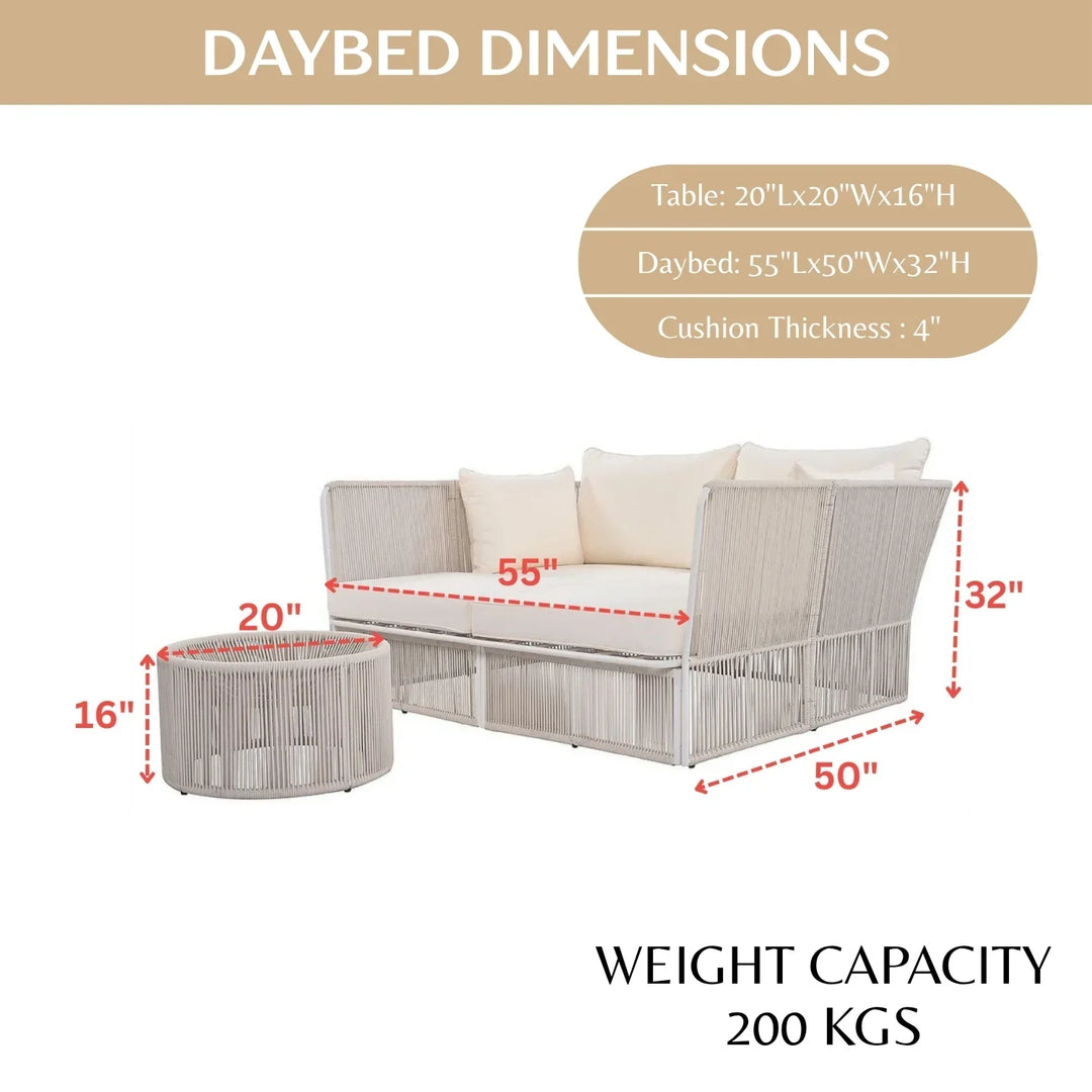 Njeri Outdoor Rope 2 Seater Patio Daybed With Side Table