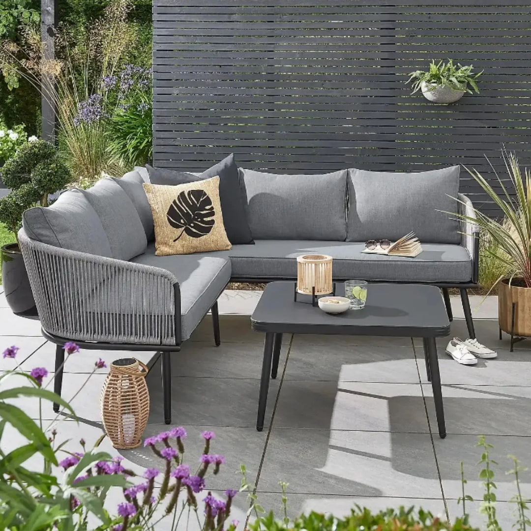 Fozia Outdoor Rope  L-Shaped Conversation Sofa Set