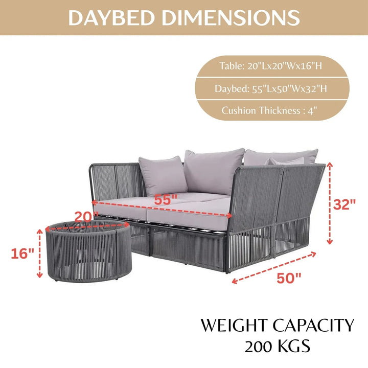 Bilha Outdoor Rope 2 Seater Patio Daybed With Side Table