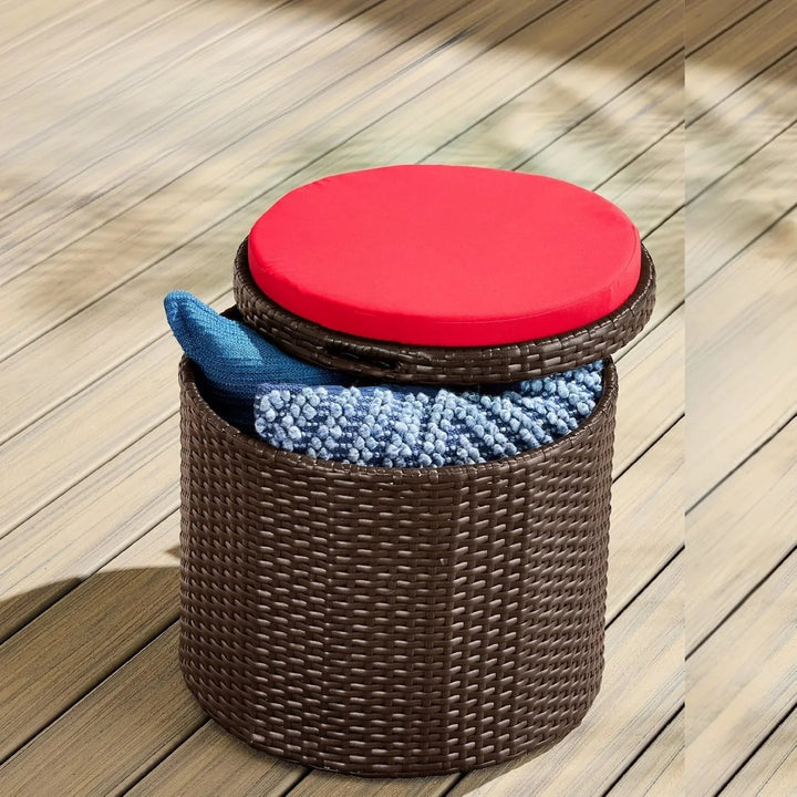 Round Wicker Ottoman for Patio & Backyard