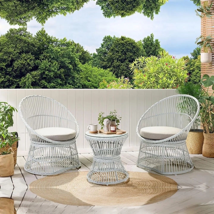 Liora Outdoor Rope Patio Set with Glass Top Table