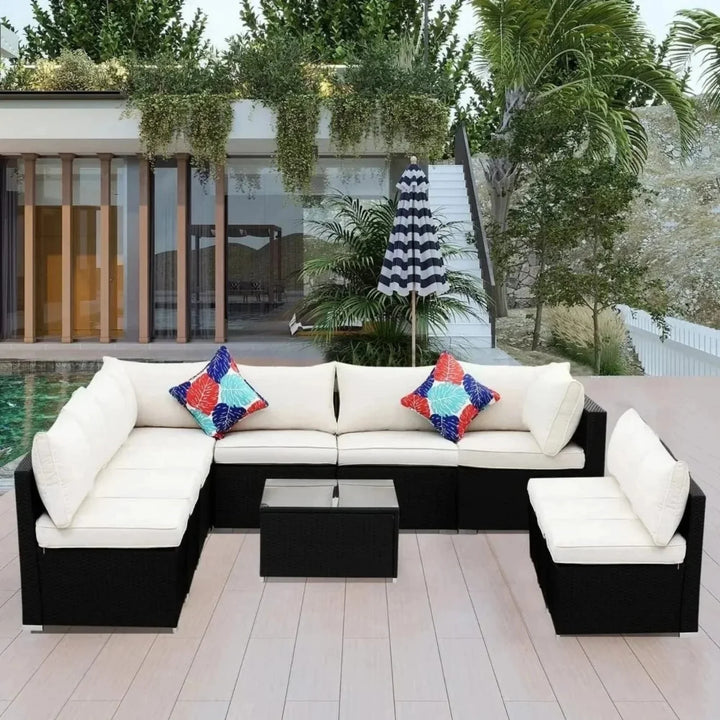 Ranya Outdoor Garden Conversation Sofa Set (Black/Off-White)
