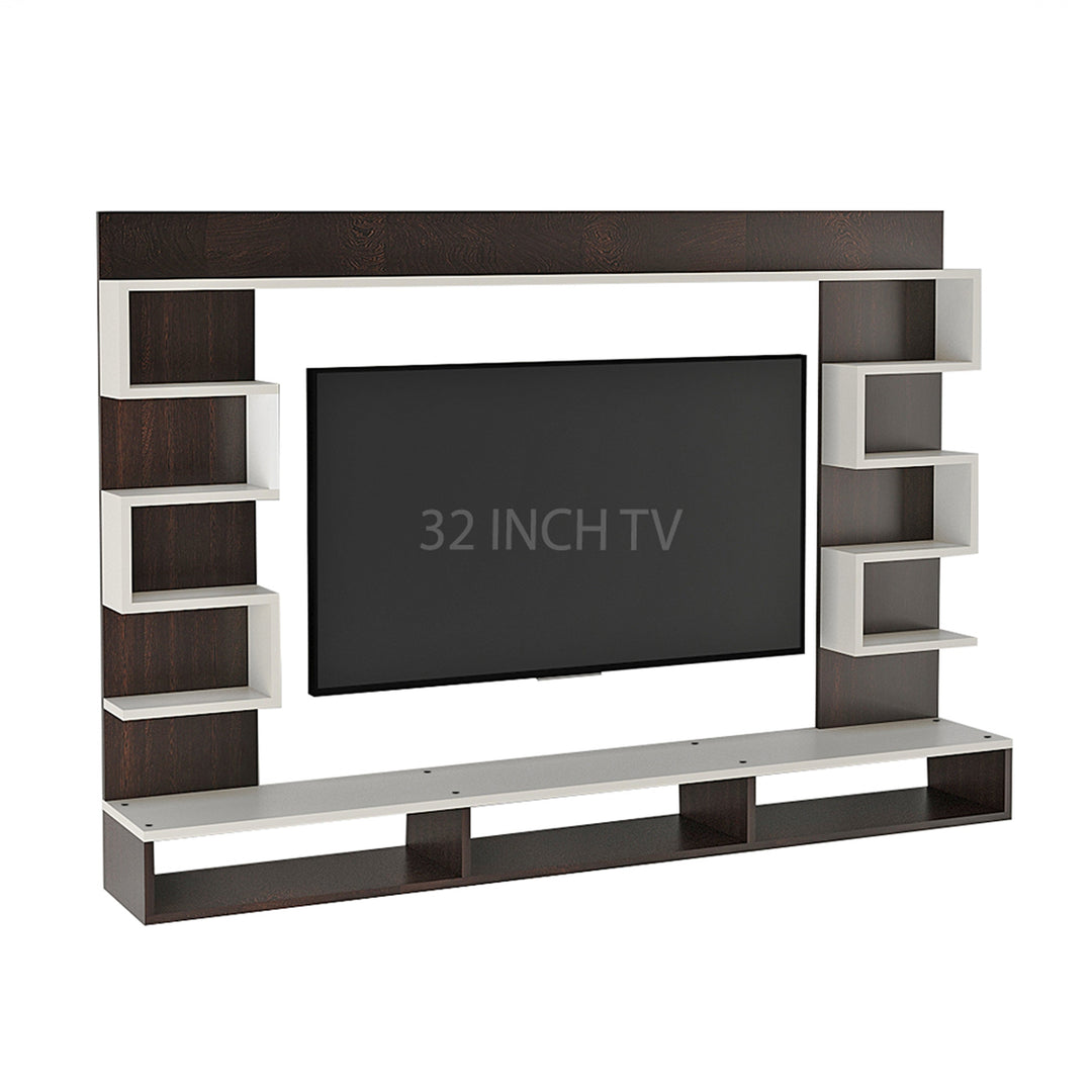 Juhi Wall-Mount TV Unit with Display Shelves – Wenge & White (32")