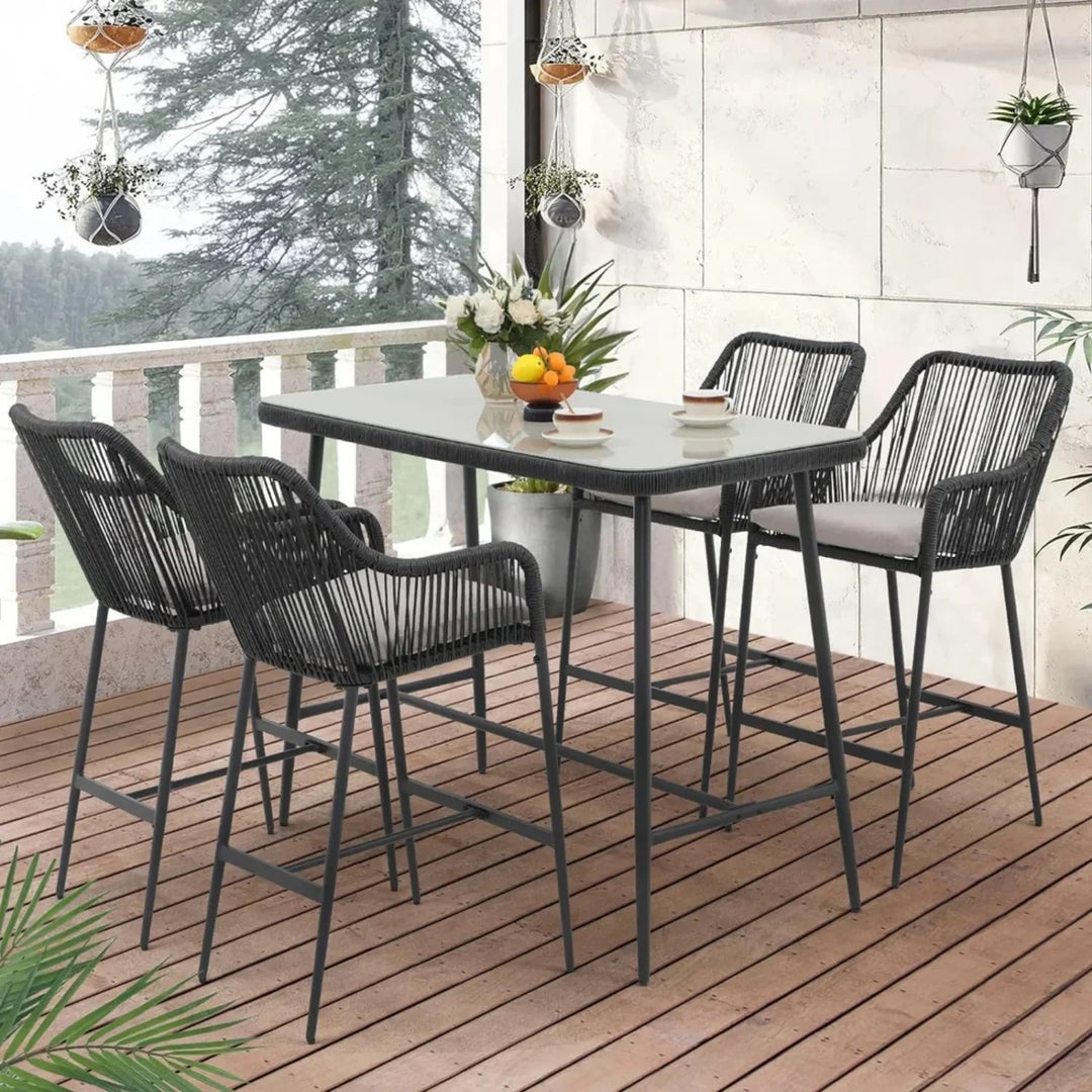 Deepali Premium Outdoor Rope 5-Piece Bar Set With a High-Top Table