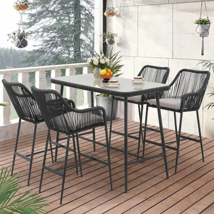 Deepali Premium Outdoor Rope 5-Piece Bar Set With a High-Top Table