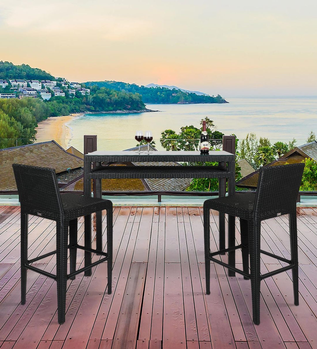 Betta Outdoor Patio Bar Sets 2 Chairs and 1 Table (Black)