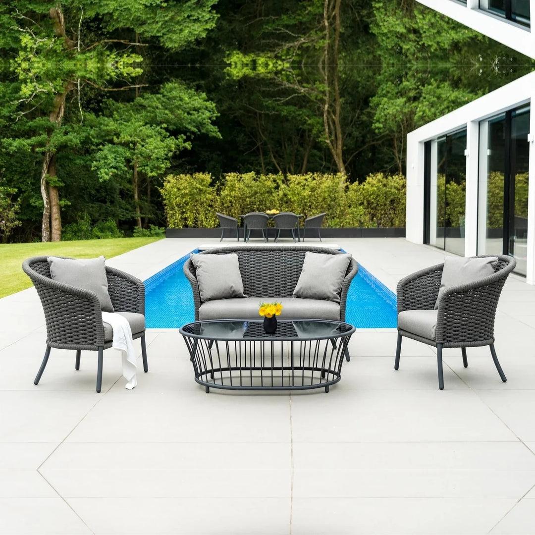 Zahra Outdoor Grey Rope 4 Piece Patio Sofa Set with Light Grey Cushions