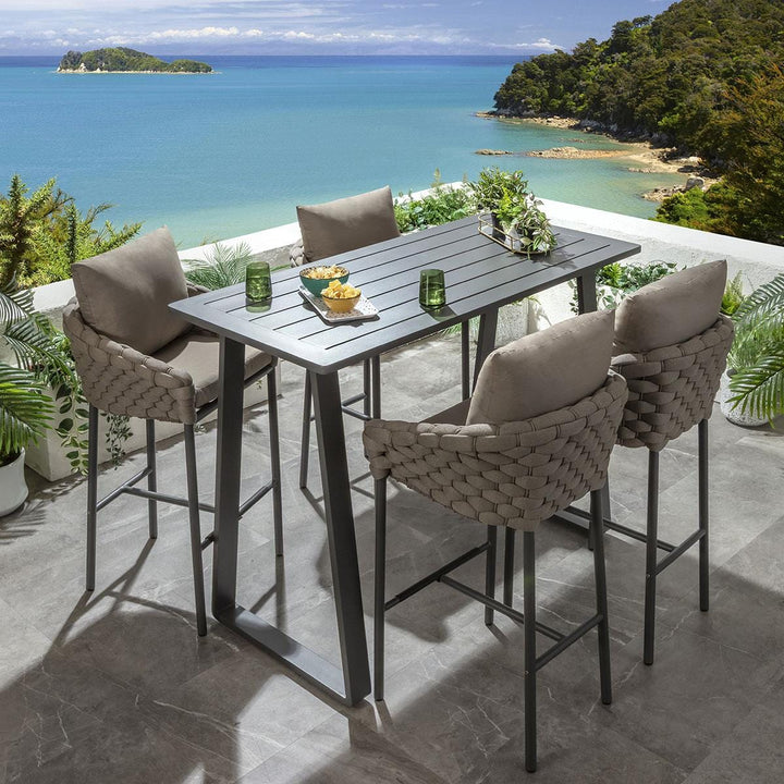 Azura Outdoor Patio Bar Set 4 Chairs and 1 Table Set (Beige) Braided & Rope