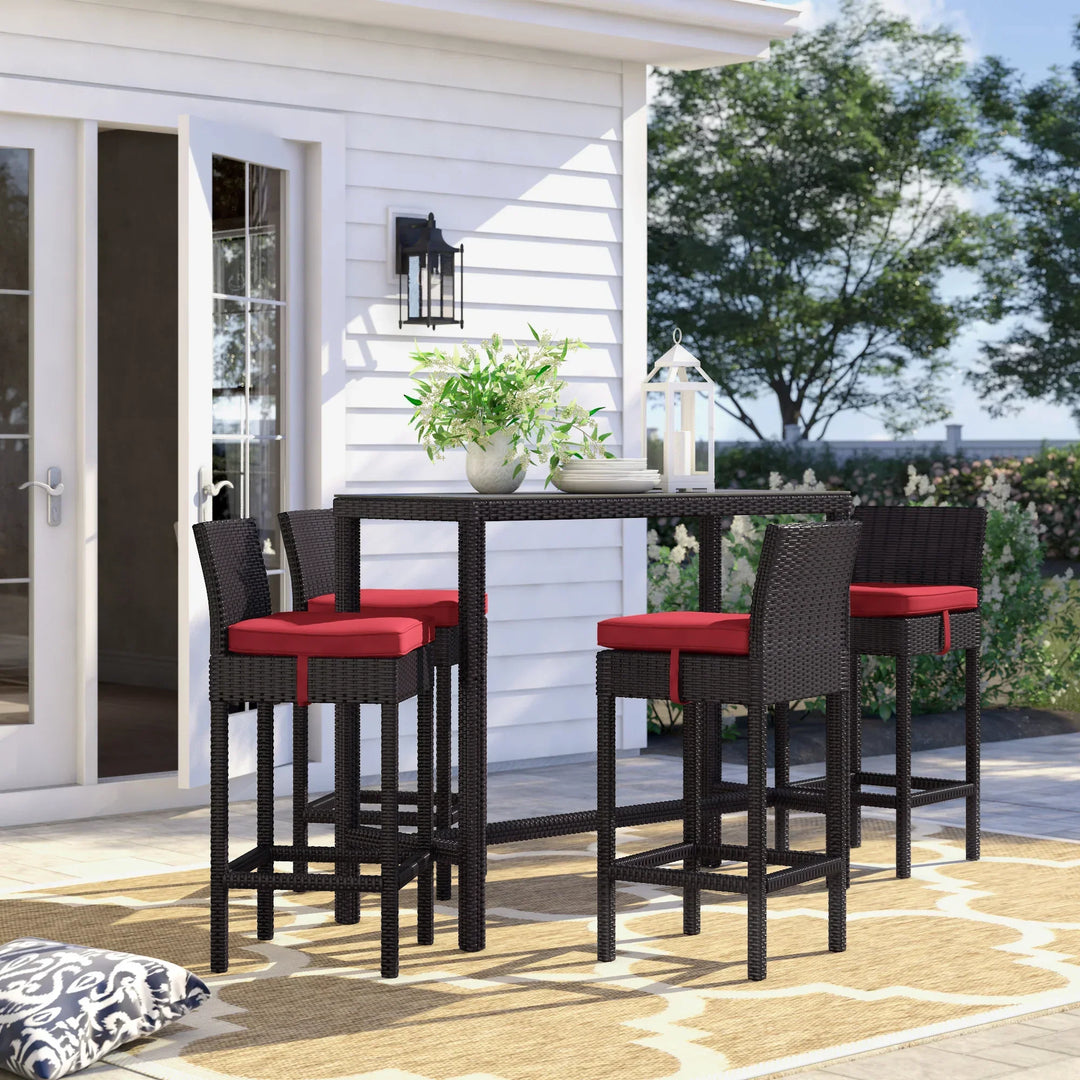 Lomeo Outdoor Patio Bar Sets 4 Chairs and 1 Table (Dark Brown)