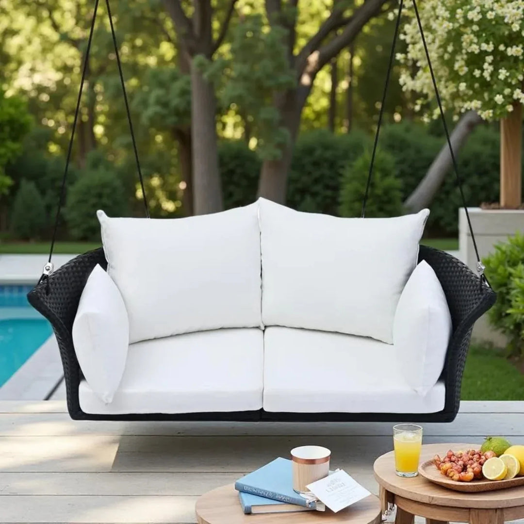 Ebube Outdoor Rattan Wicker Hanging Swing Chair with Cushion