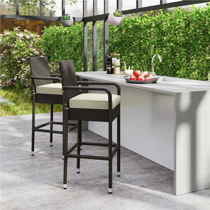 Anneliese Outdoor Rattan Wicker 2-Piece Bar Chairs