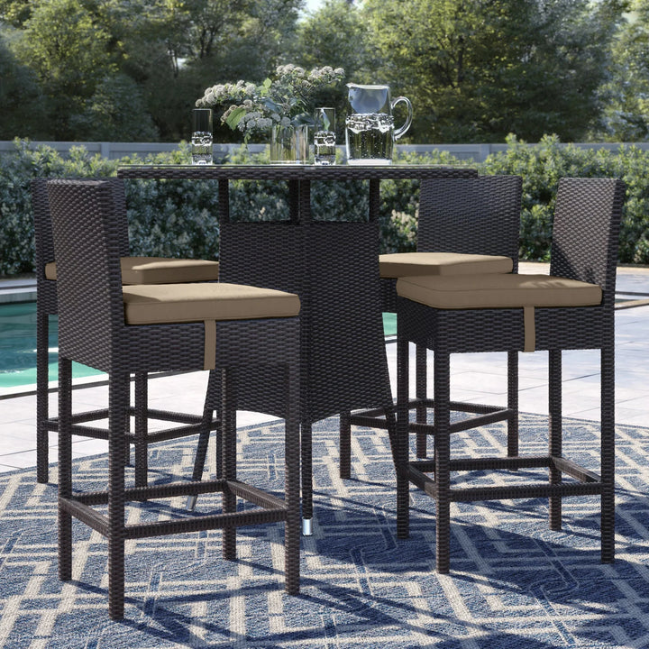 Volta Outdoor Patio Bar Sets 4 Chairs and 1 Table (Dark Brown)