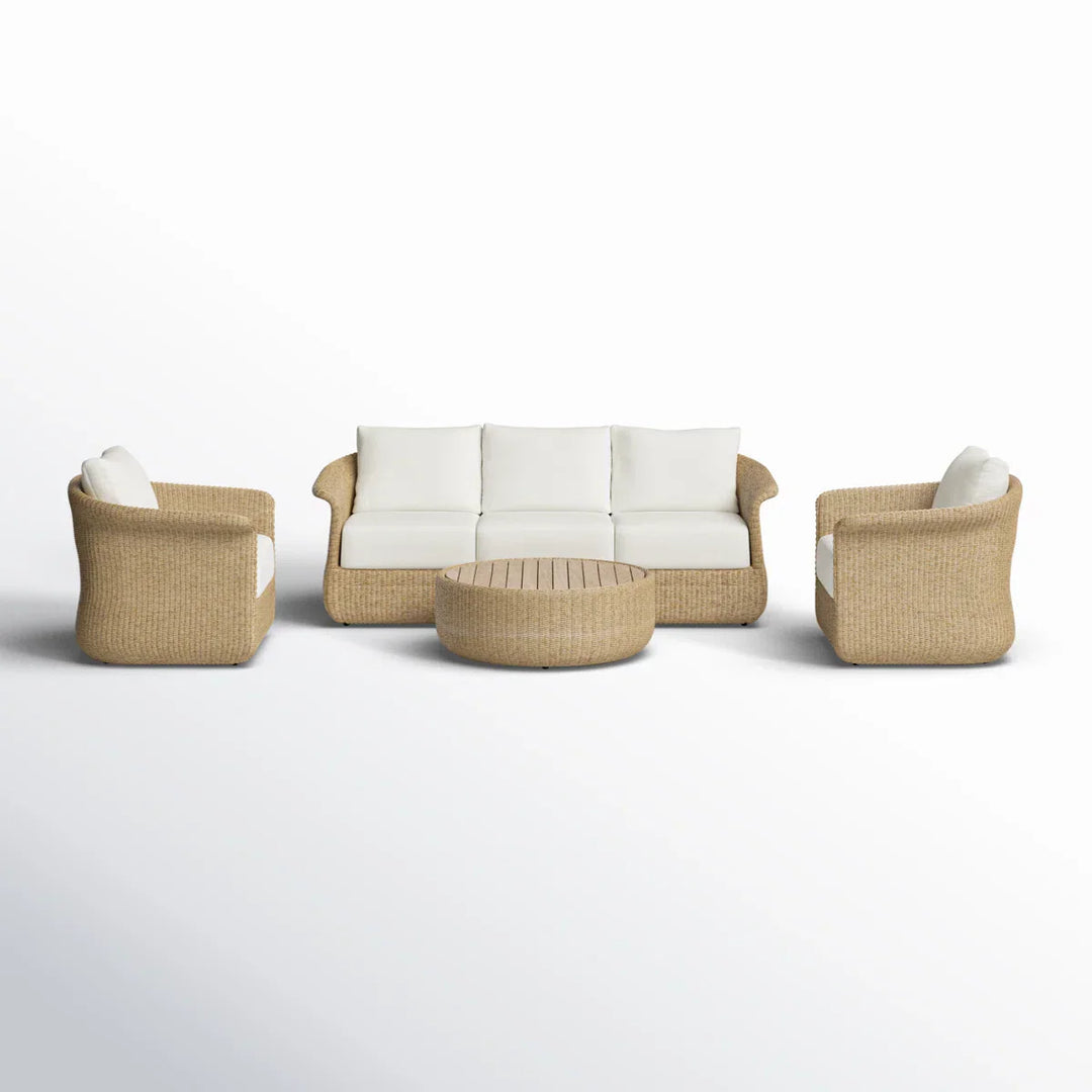 Coist Outdoor Sofa Set 3 Seater, 2 Single seater and 1 Center Table (Honey) Braided & Rope