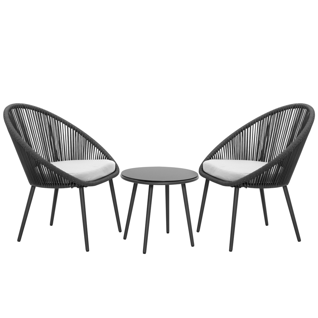 Volta Outdoor Patio Seating Set 2 Chairs and 1 Table Set (Black) Braided & Rope