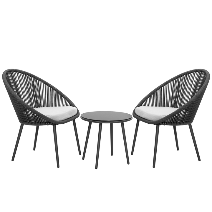 Volta Outdoor Patio Seating Set 2 Chairs and 1 Table Set (Black) Braided & Rope