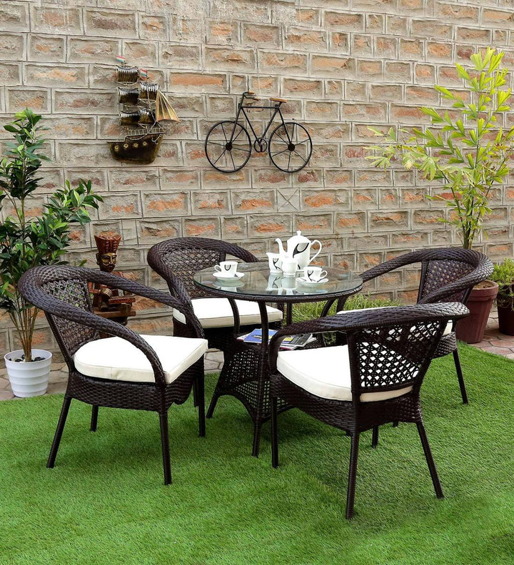 Moonpie Outdoor Patio Seating Set 4 Chairs and 1 Table Set (Dark Brown)