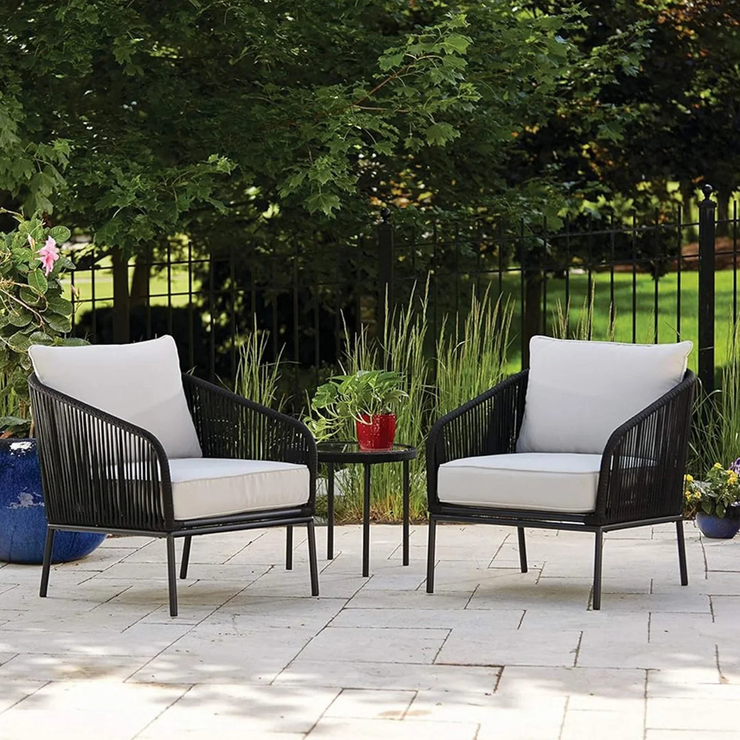 Safiya 3 Piece Outdoor Rope Bistro Set (Black & White)