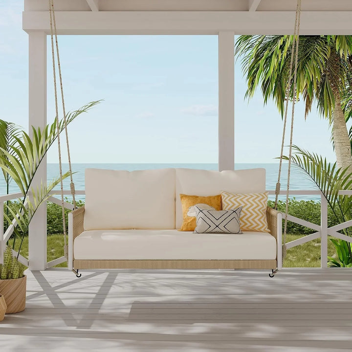 Outdoor Rope Swing 2-Person Hanging Chair, Weatherproof Porch Swing