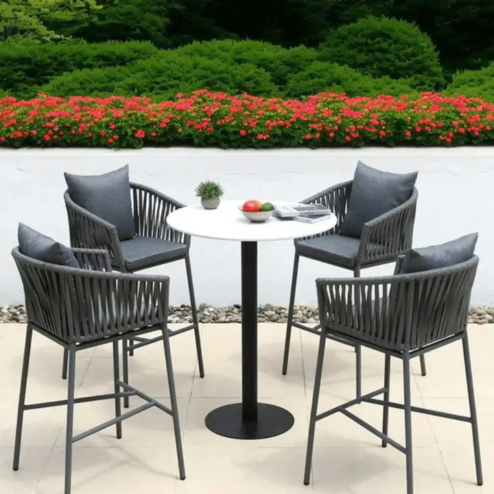 Xyla Outdoor Rope 5-Piece Bar Set With a High-Top Round Table