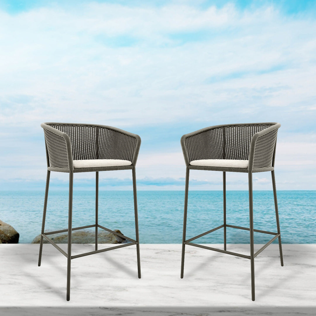 Cerci Outdoor Patio Bar Chair 2 Chairs For Balcony Braided & Rope (Grey)