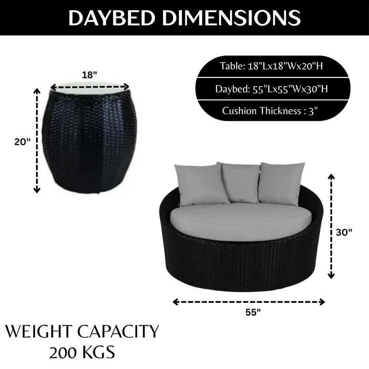 Helene Outdoor Rattan Wicker Daybed with Glass Top Table