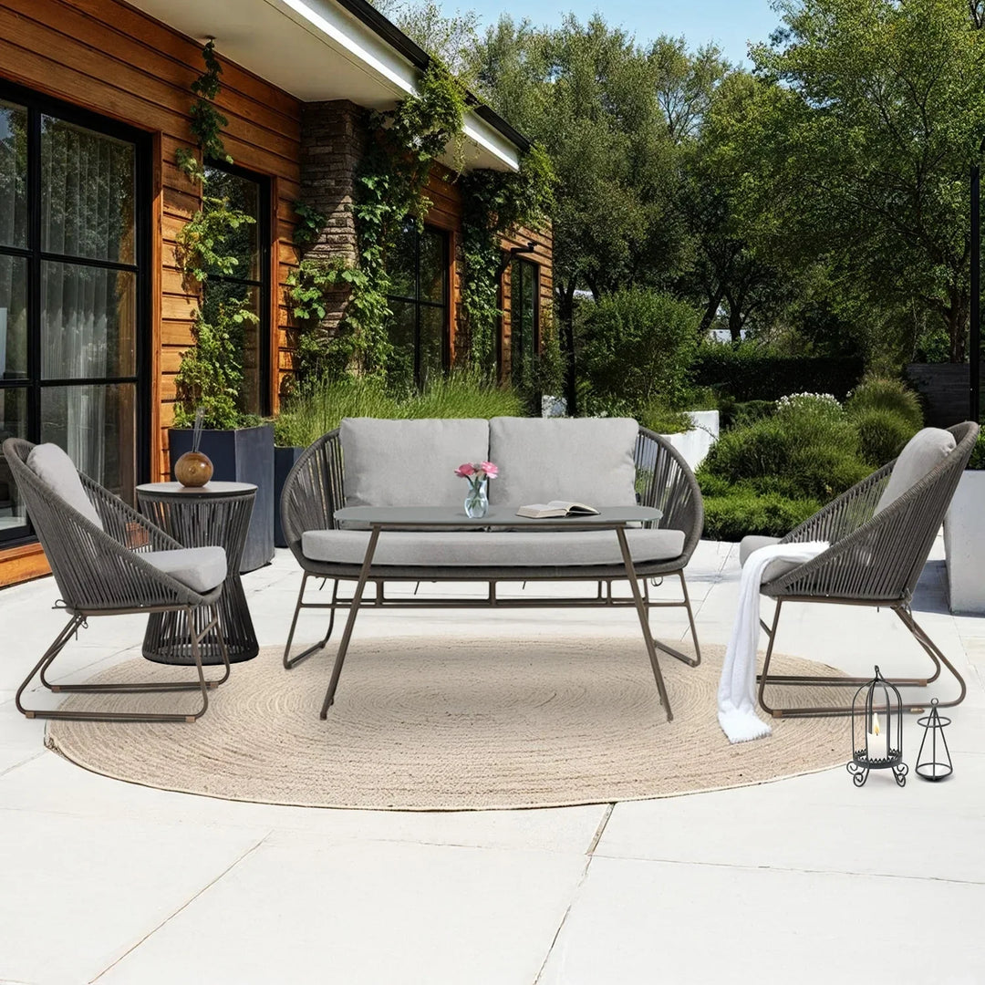 Sawyer Outdoor Rope 4-Piece Patio Sofa Set with Glass Top Tables