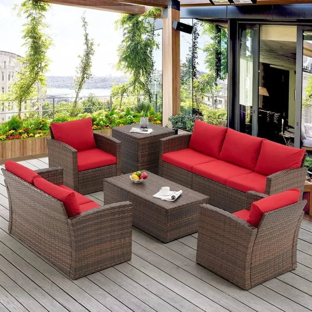 Poorvi Outdoor 7-Seater Wicker Sectional Sofa Set
