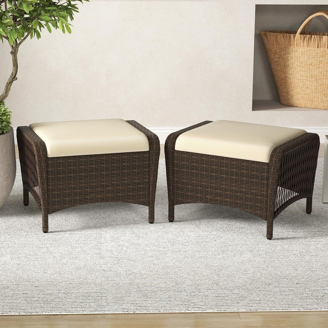 Riya 2-Piece Outdoor Rattan Wicker Ottoman Set