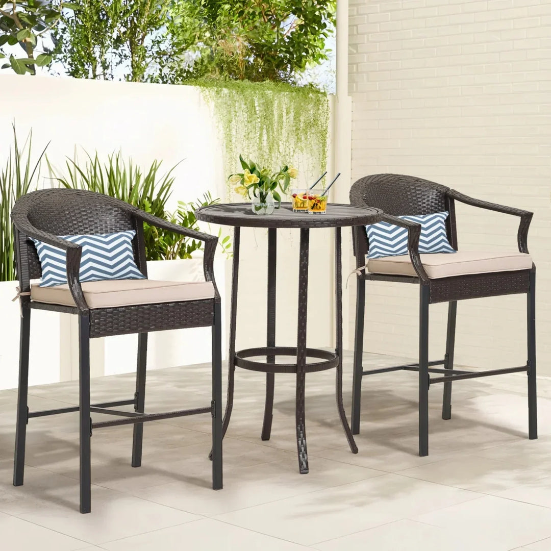 Celestina Outdoor Rattan Wicker Bar Set with Round Table