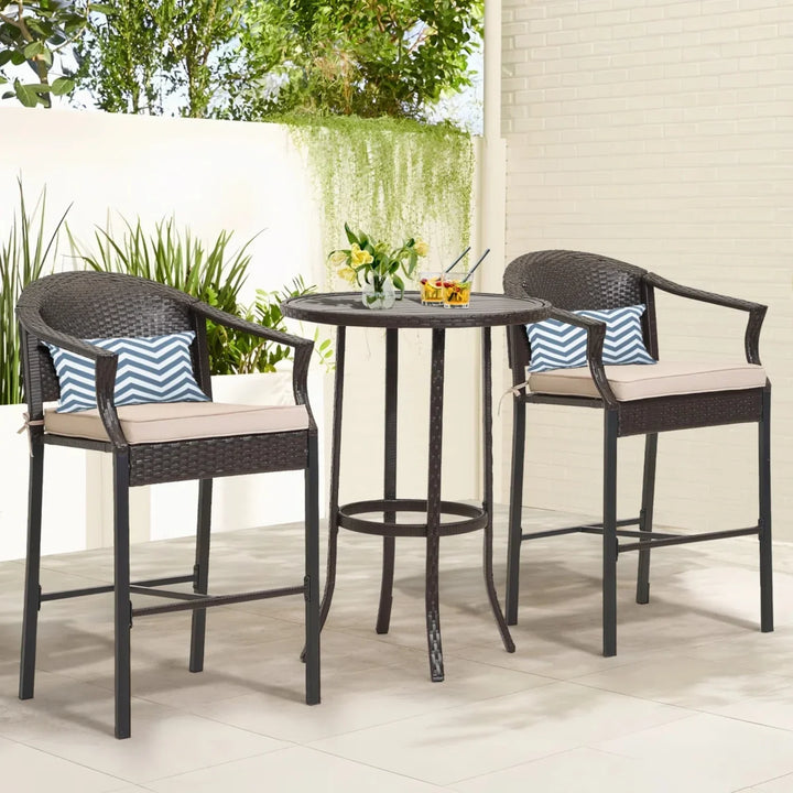 Celestina Outdoor Rattan Wicker Bar Set with Round Table