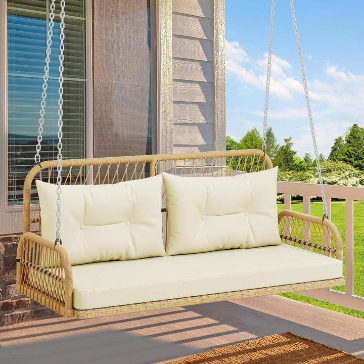 Muna Outdoor Beige Rattan Wicker Two Seater Sofa Swing