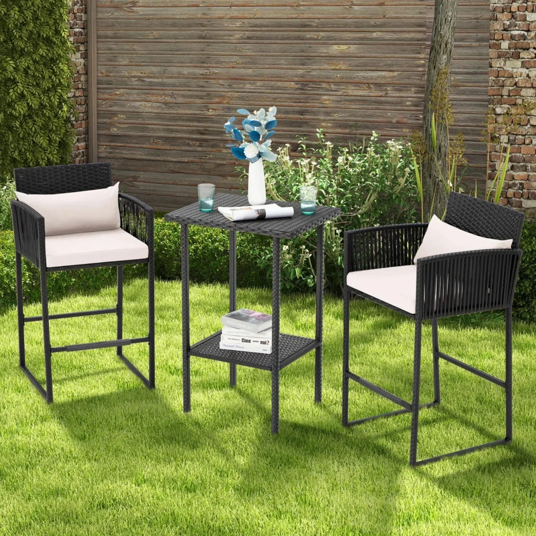Walburga Outdoor Rattan Wicker Bar Set With 2-Tier Table