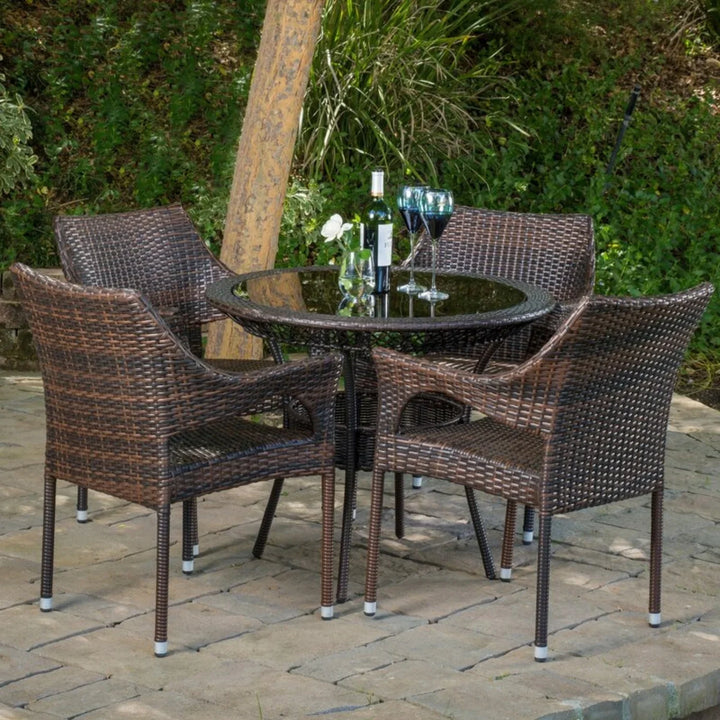 Lopamudra Outdoor All-Weather Resistant Rattan Wicker 5-Piece Dining Set