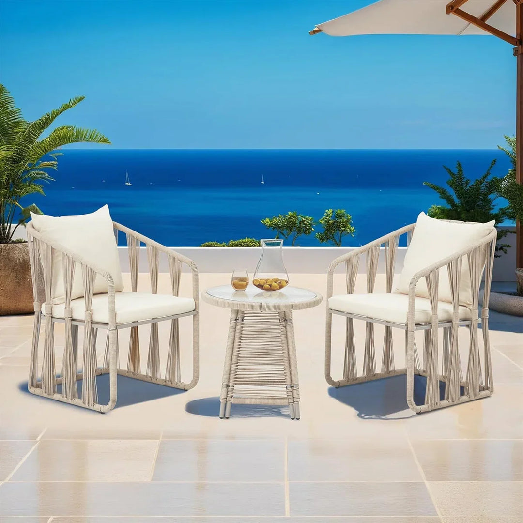 Varqo Outdoor Patio Seating Set 2 Chairs and 1 Table Set Braided & Rope