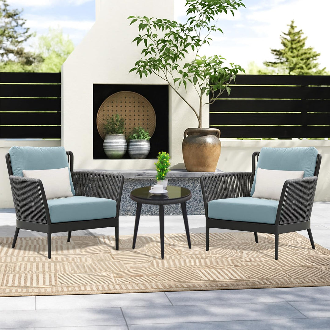Conti Outdoor Patio Seating Set 2 Chairs and 1 Table Set (Grey) Braided & Rope