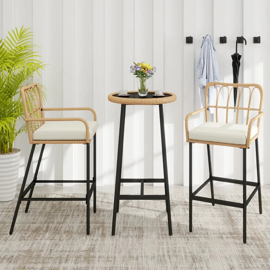 Yolande Outdoor Rattan Wicker Bar Set with Round Table