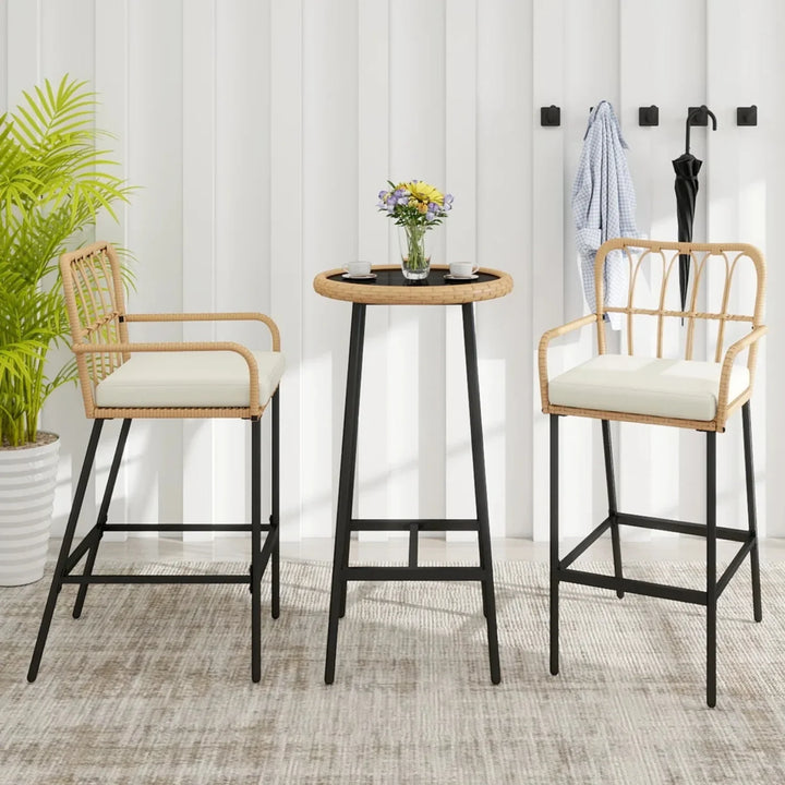 Yolande Outdoor Rattan Wicker Bar Set with Round Table