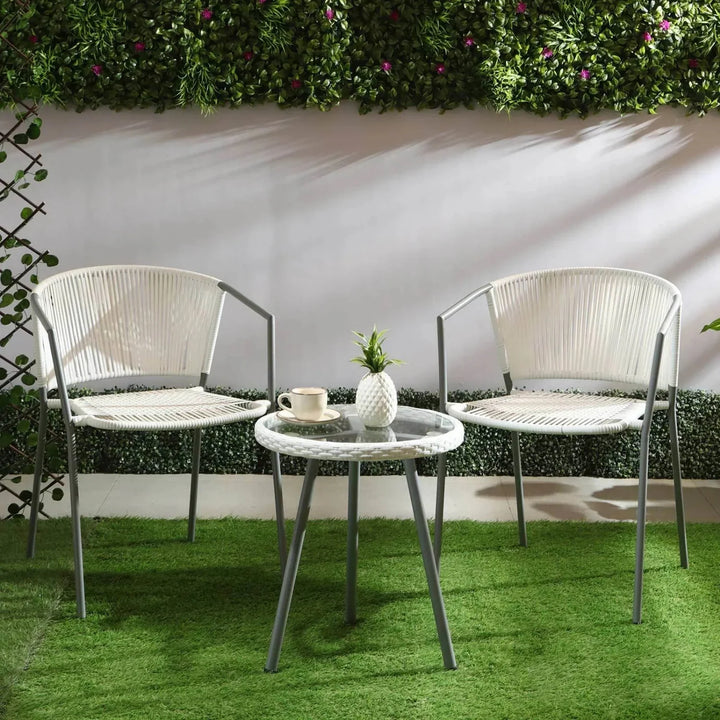 Celestia 3-Piece Outdoor White Rope Patio Set