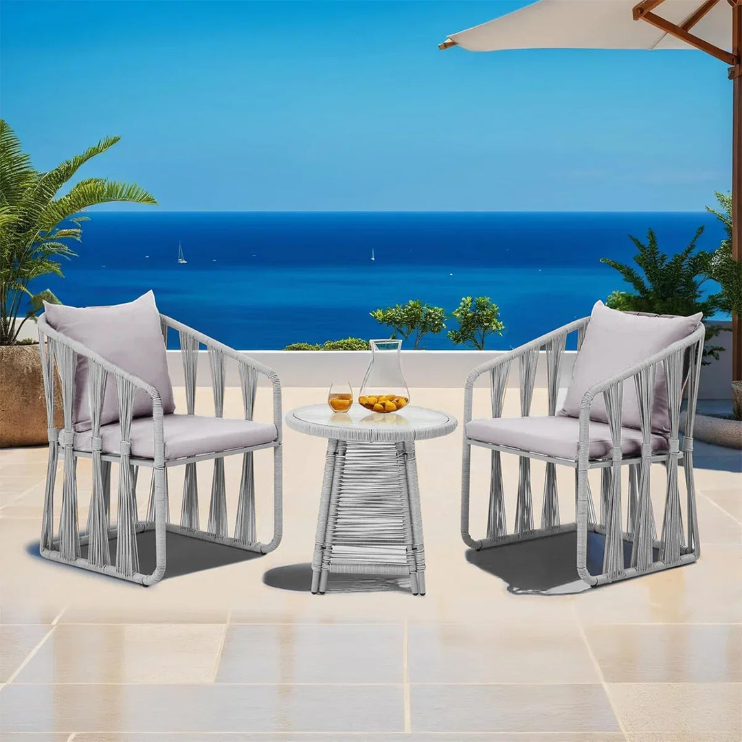 Varqo Outdoor Patio Seating Set 2 Chairs and 1 Table Set Braided & Rope