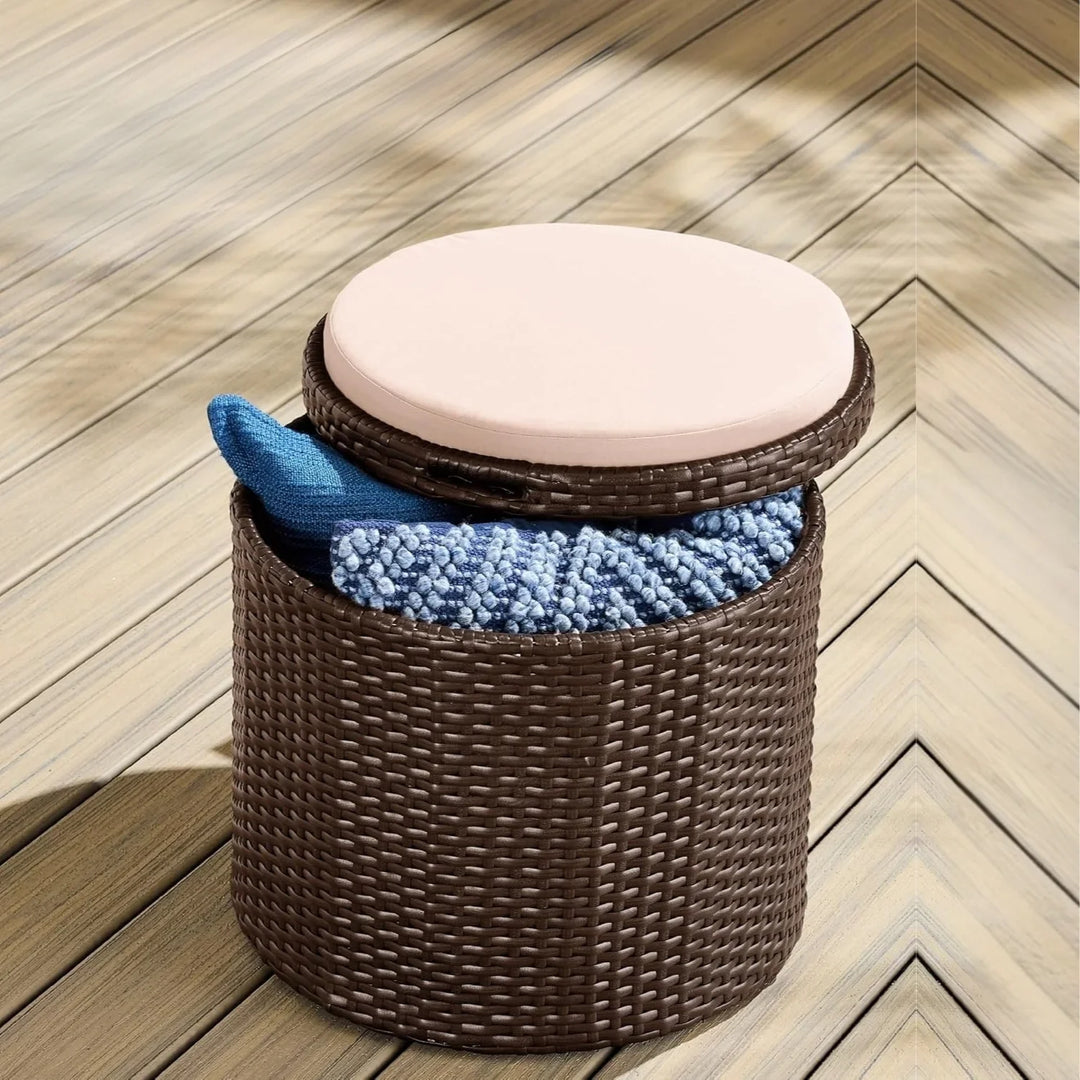 Round Wicker Ottoman for Patio & Backyard