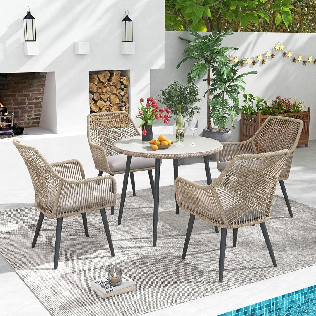Valentina 5-Piece Outdoor Patio Dining Set with Rope Chairs & Glass Top Table