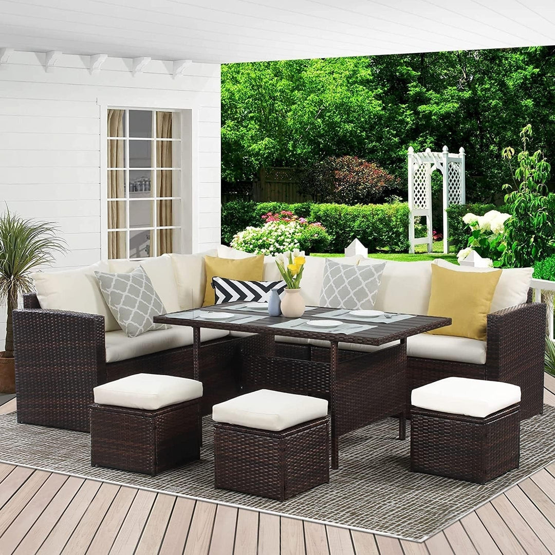 Raffaella 6-Pieces L-Shape Patio Rattan Dining Set