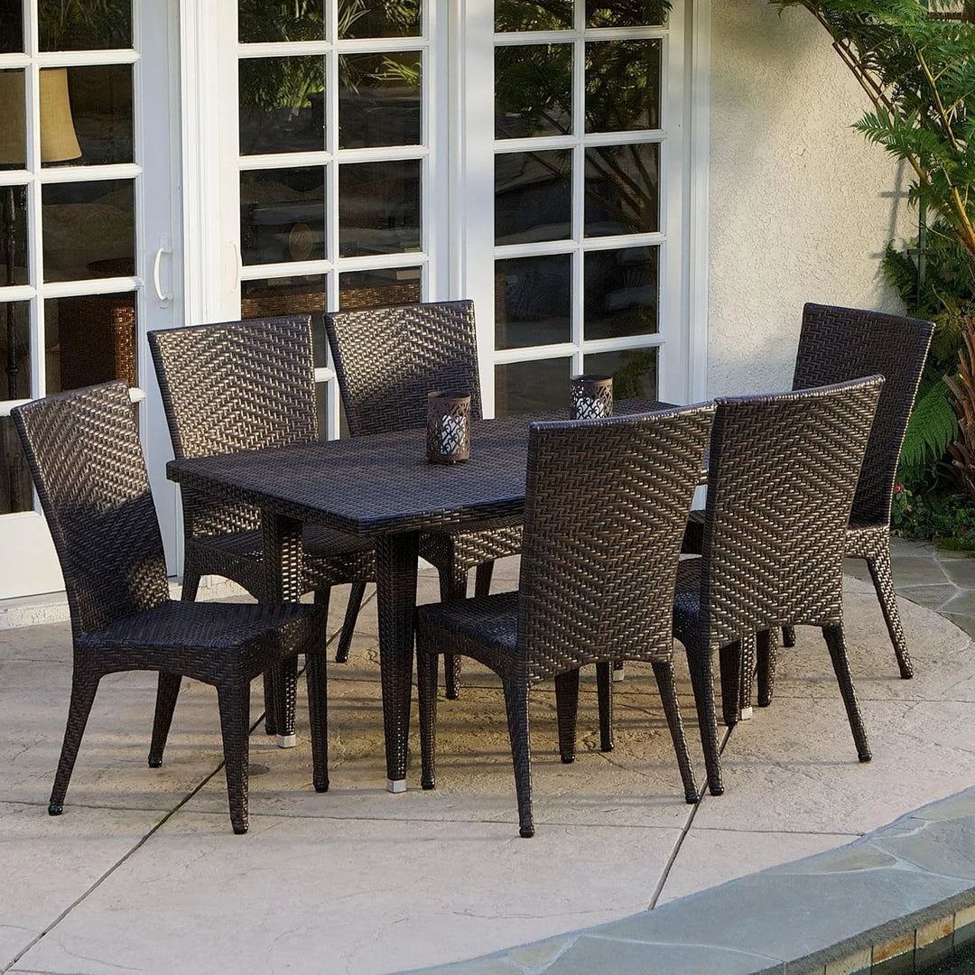 Jumanah Outdoor All-Weather Resistant Rattan Wicker 7-Piece Dining Set