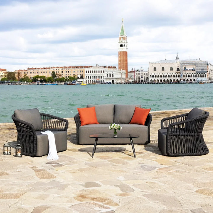 Saeko 4-Piece Outdoor Braid & Rope Sofa Set (Grey)