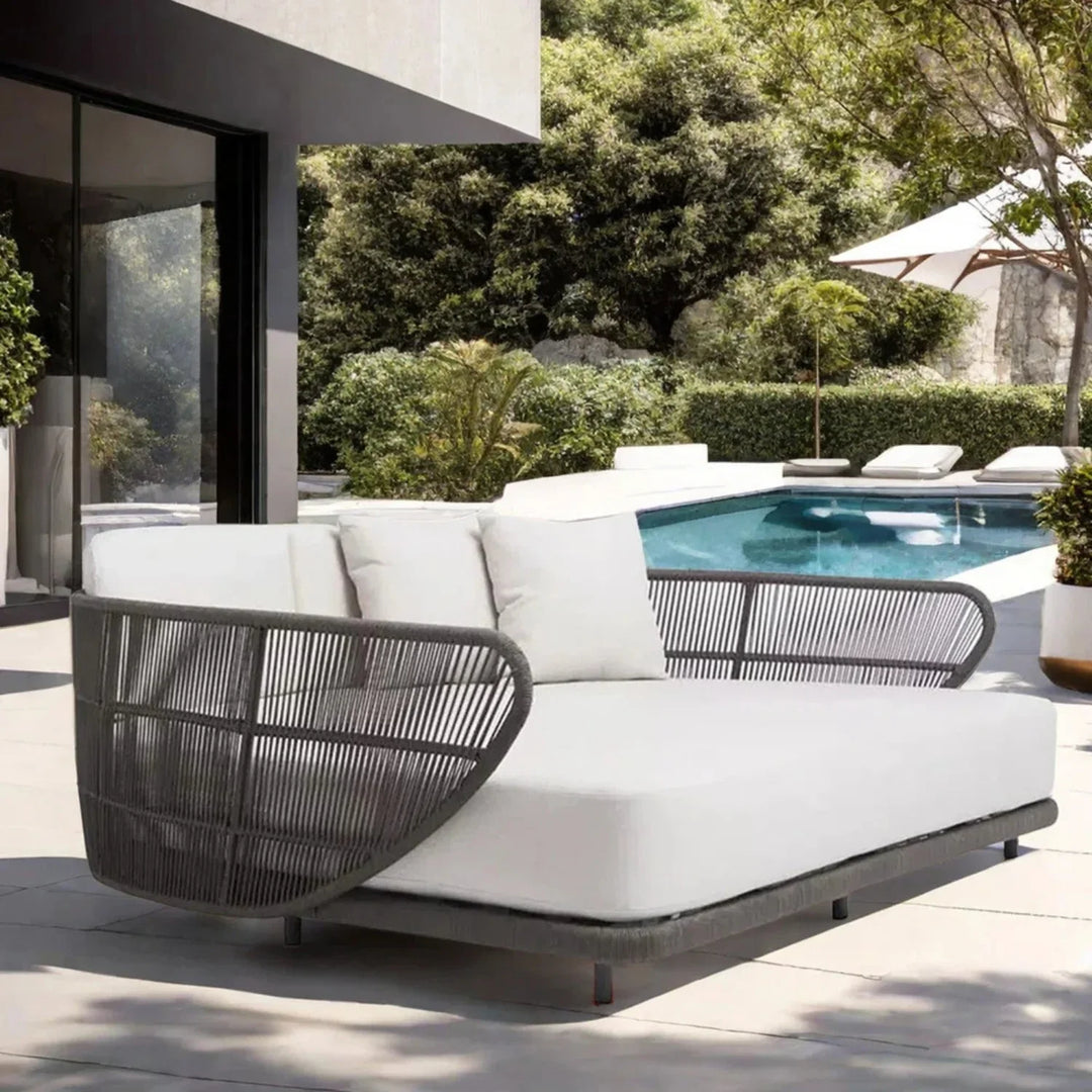 Faustina Outdoor Grey Rope Patio Daybed With Off-White Cushion