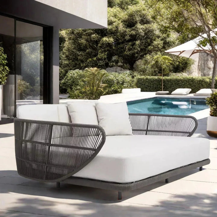 Faustina Outdoor Grey Rope Patio Daybed With Off-White Cushion