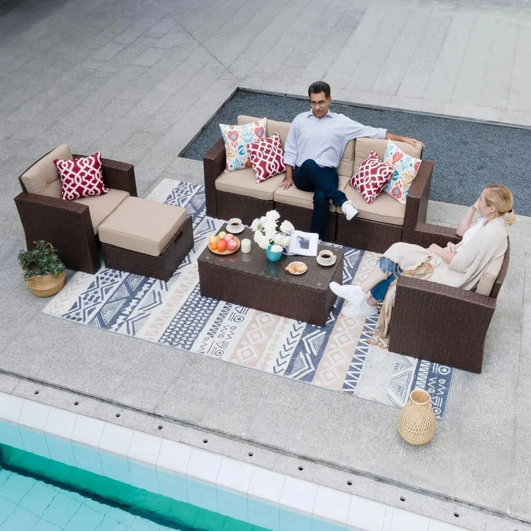 Halima Outdoor Rattan Wicker Sectional 6-Seater Sofa Set
