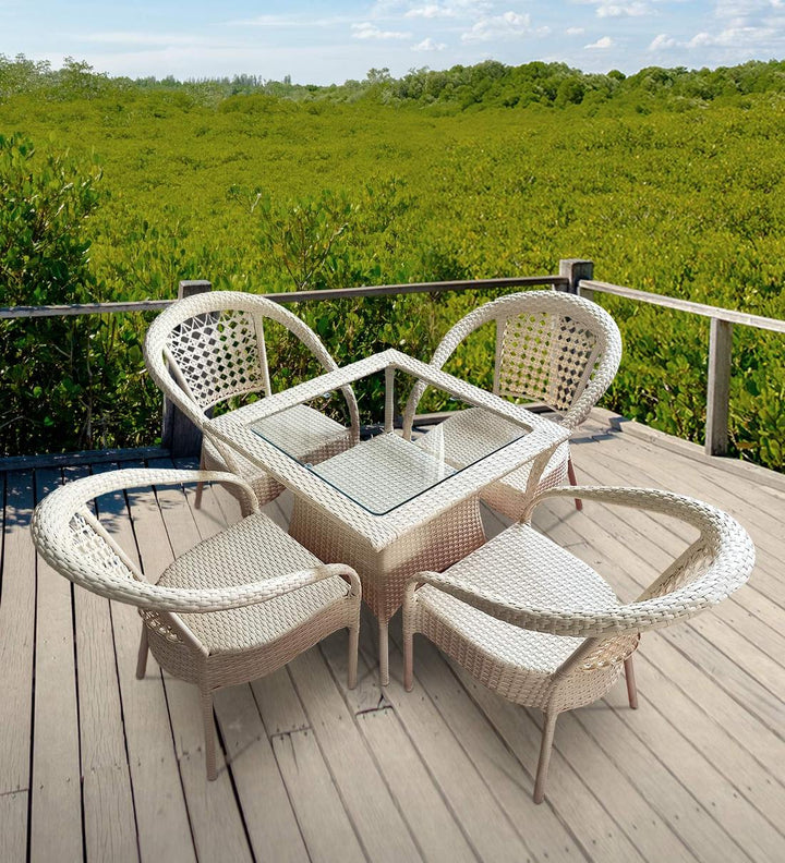 Aiman Outdoor Patio Seating Set 4 Chairs and 1 Table Set - White - Coffee Table Sets