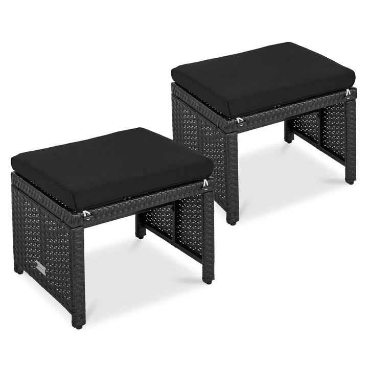Kavisha Set of 2 Wicker Ottomans, Multipurpose Outdoor Furniture
