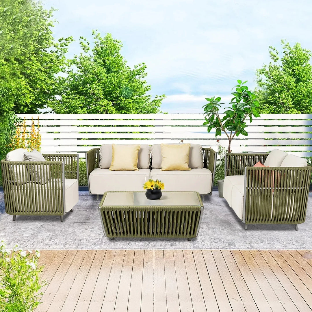 Alma All-Weather Rope 5 Seater Sofa Set With Glass Top Table